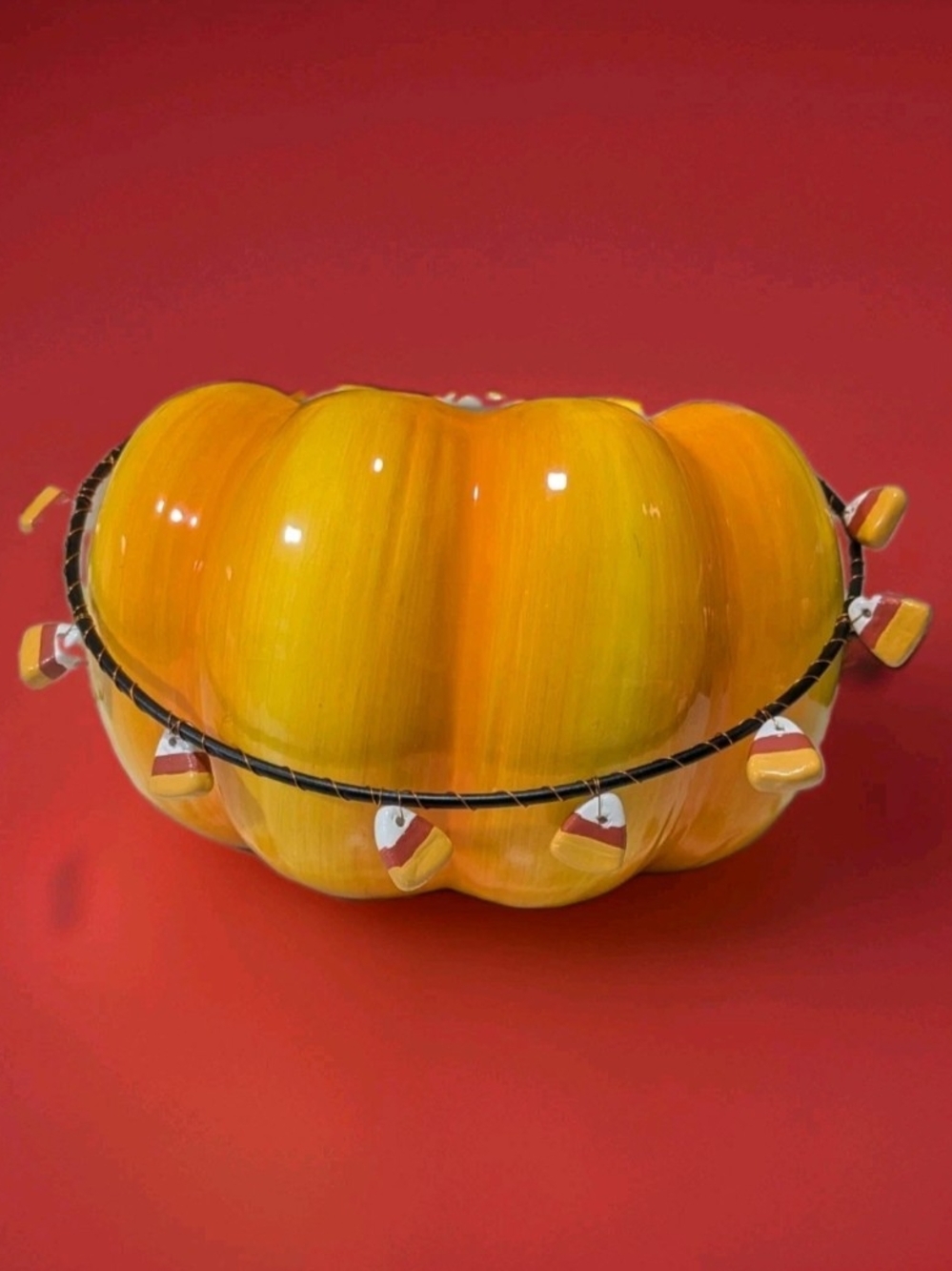 Halloween Pumpkin Candy Bucket - Orange Ceramic Jack-O'-Lantern - Picture 4 of 6